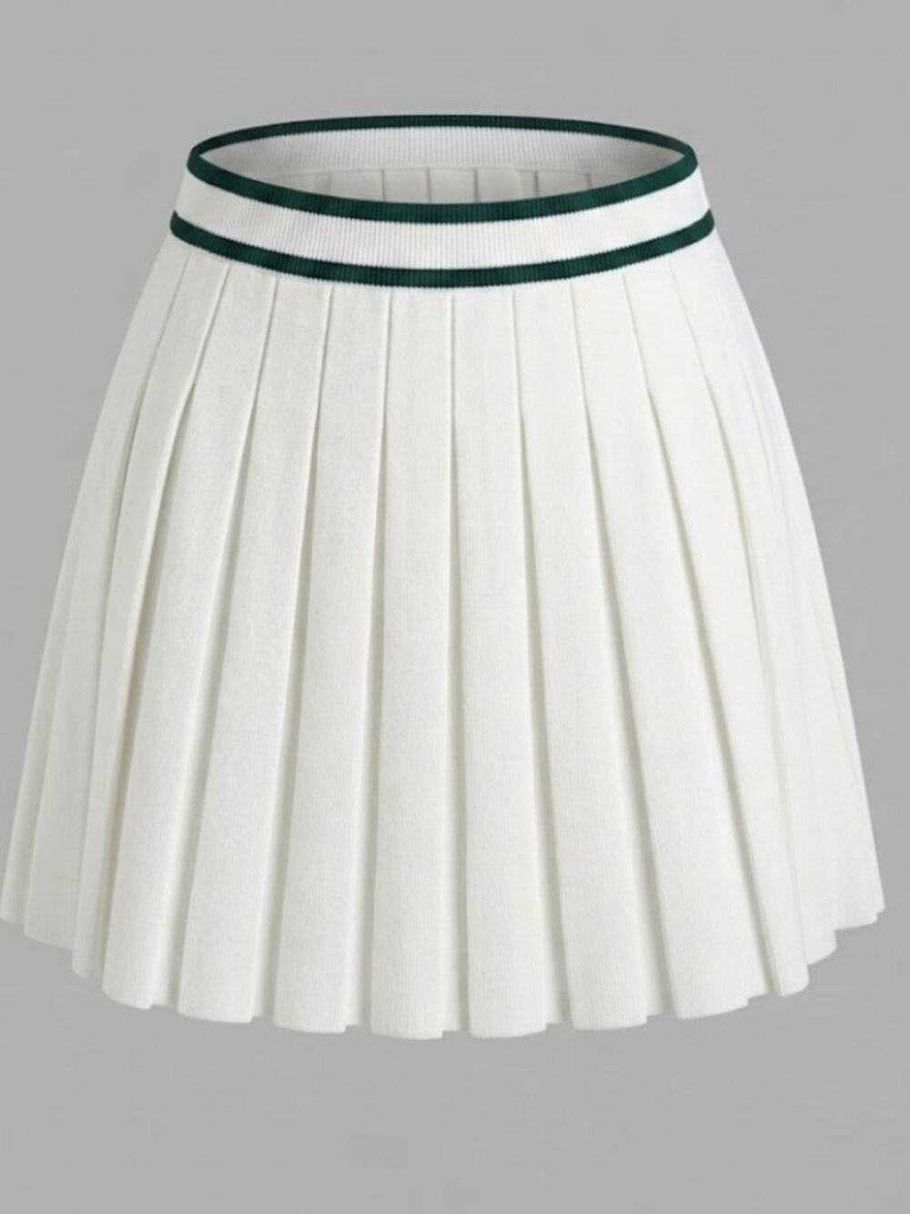 CIDER M Pleated Knit Tennis Skirt White Green Trim Mini
